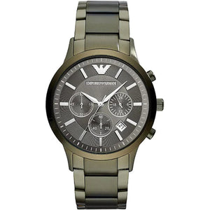 Emporio Armani Renato Chronograph Quartz Grey Dial Green Steel Strap Watch For Men - AR11117 Authentic Buy Shop Now