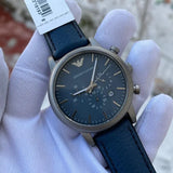 Emporio Armani Luigi XLarge Chronograph Blue Dial Blue Leather Strap Watch for Men - AR1969 Authentic Buy Shop Now