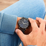 Emporio Armani Chronograph Blue Dial Gun Metallic Mesh Bracelet Watch For Men - AR1979 Authentic Buy Shop Now