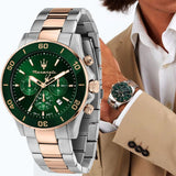 Maserati Competizione Chronograph Green Dial Two Tone Steel Strap Watch For Men - R8873600004 Authentic Buy Shop Now