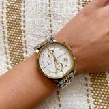 Fossil Original Boyfriend Analog White Dial Two Tone Steel Strap Watch for Women - ES3746 Authentic Buy Shop Now