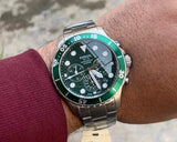 Fossil FB-03 Chronograph Green Dial Silver Steel Strap Watch for Men - FS5726 Authentic Buy Shop Now