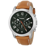 Fossil Grant Chronograph Green Dial Brown Leather Strap Watch for Men - FS4918 Authentic Buy Shop Now