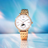 Fossil Jacqueline Analog Moonphase Mother of Pearl White Dial Rose Gold Steel Strap Watch for Women - ES5165 Authentic Buy Shop Now