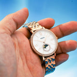 Fossil Jacqueline Analog Moonphase Mother of Pearl White Dial Rose Gold Steel Strap Watch for Women - ES5165 Authentic Buy Shop Now