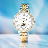 Fossil Jacqueline Analog Moonphase Mother of Pearl White Dial Two Tone Steel Strap Watch for Women - ES5166 Authentic Buy Shop Now