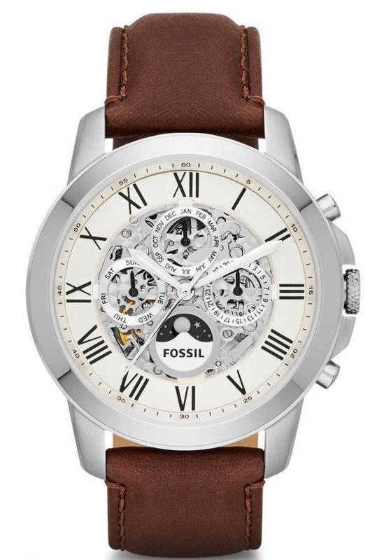 Fossil Grant Automatic White Dial Brown Leather Strap Watch for Men - ME3027 Authentic Buy Shop Now