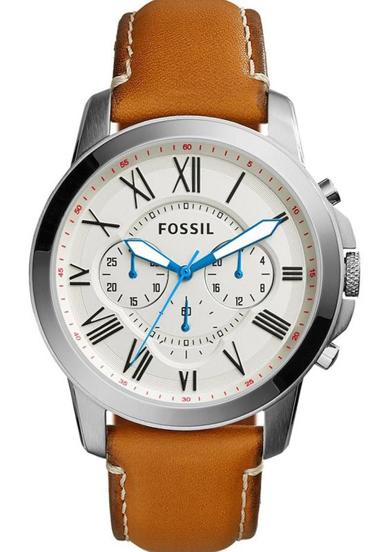 Fossil Grant Chronograph White Dial Brown Leather Strap Watch for Men - FS5060 Authentic Buy Shop Now
