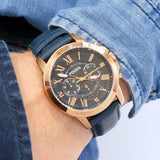 Fossil Grant Chronograph Blue Dial Blue Leather Strap Watch for Men - FS4835 Authentic Buy Shop Now