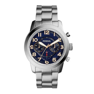 Fossil Pilot 54 Chronograph Navy Blue Dial Silver Steel Strap Watch for Men - FS5203 Authentic Buy Shop Now