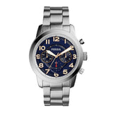 Fossil Pilot 54 Chronograph Navy Blue Dial Silver Steel Strap Watch for Men - FS5203 Authentic Buy Shop Now