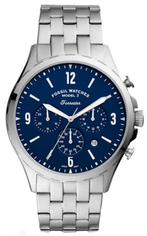 Fossil Forrester Chronograph Blue Dial Silver Steel Strap Watch for Men - FS5605 Authentic Buy Shop Now