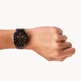 Fossil Forrester Chronograph Black Dial Black Steel Strap Watch for Men - FS5697