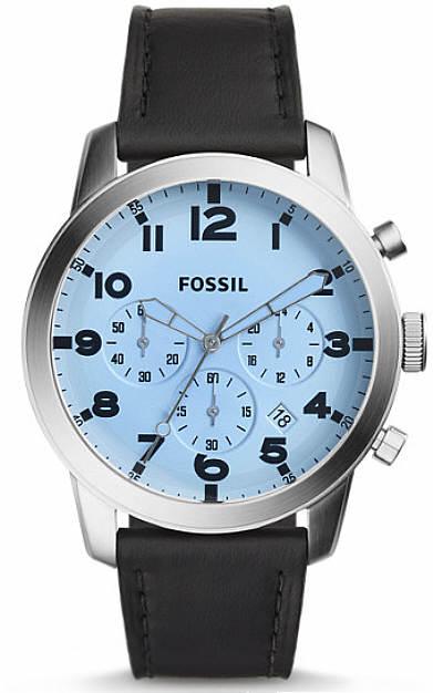 Fossil Pilot Chronograph Sky Blue Dial Black Leather Strap Watch for Men - FS5162 Authentic Buy Shop Now