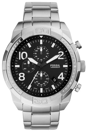 Fossil Bronson Chronograph Black Dial Silver Steel Strap Watch for Men - FS5710