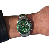 Fossil Sport Tourer Chronograph Green Dial Silver Steel Strap Watch for Men - FS6048 Authentic Buy Shop Now