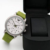Emporio Armani Chronograph White Dial Green Rubber Strap Watch For Men - AR11022 Authentic Buy Shop Now