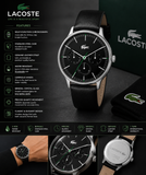 Lacoste Club Multidial Black Dial Black Leather Strap Watch for Men - 2011226 Authentic Buy Shop Now
