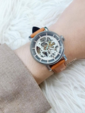 Fossil Boyfriend Automatic Skeleton Silver Dial Brown Leather Strap Watch for Women - ME3109 Authentic Buy Shop Now