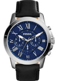 Fossil Grant Chronograph Blue Dial Black Leather Strap Watch for Men - FS4990 Authentic Buy Shop Now