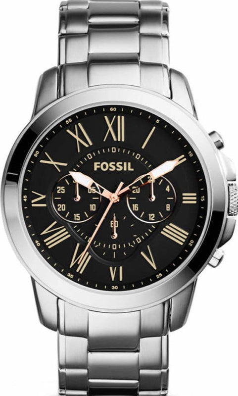 Fossil Grant Chronograph Black Dial Silver Steel Strap Watch for Men - FS4994 Authentic Buy Shop Now
