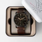 Fossil Commuter Chronograph Black Dial Brown Leather Strap Watch for Men - FS5403 Authentic Buy Shop Now