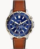 Fossil Garrett Chronograph Blue Dial Brown Leather Strap Watch for Men - FS5625 Authentic Buy Shop Now