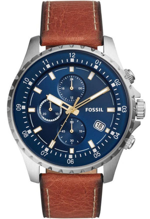 Fossil Dillinger Luggage Chronograph Blue Dial Brown Leather Strap Watch for Men - FS5675 Authentic Buy Shop Now