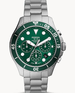Fossil FB-03 Chronograph Green Dial Silver Steel Strap Watch for Men - FS5726 Authentic Buy Shop Now