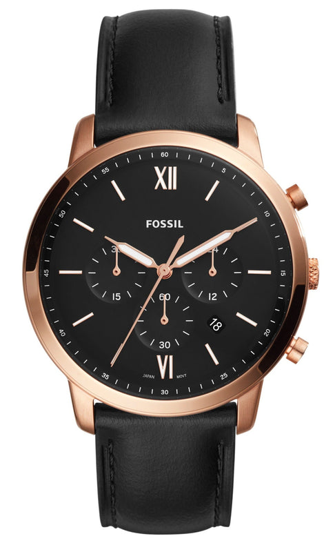 Fossil Neutra Chronograph Black Dial Black Leather Strap Watch for Men - FS5381 Authentic Buy Shop Now