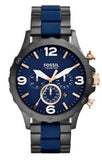 Fossil Nate Chronograph Blue Dial Two Tone Steel Strap Watch for Men - JR1494 Authentic Buy Shop Now