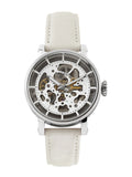 Fossil Boyfriend Automatic Skeleton Silver Dial White Leather Strap Watch for Women - ME3069 Authentic Buy Shop Now