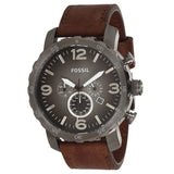 Fossil Nate Chronograph Grey Dial Brown Leather Strap Watch for Men - JR1424 Authentic Buy Shop Now