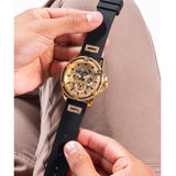 Guess King Quartz Crystals Gold Dial Black Silicone Strap Watch For Men - GW0537G2 Authentic Buy Shop Now