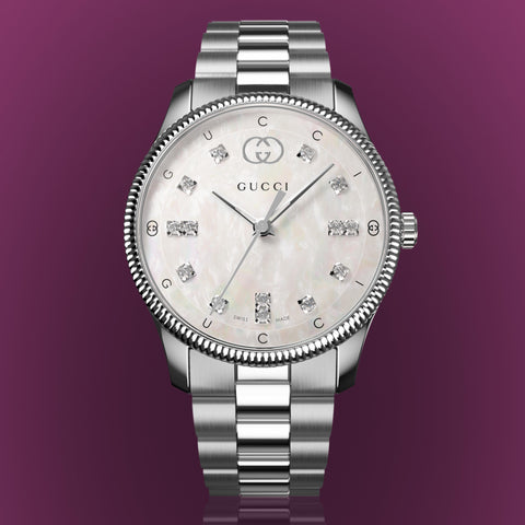 Gucci G Timeless Diamonds White Dial Silver Steel Strap Watch for Women - YA1265064 Authentic Buy Shop Now