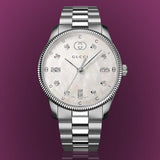 Gucci G Timeless Diamonds White Dial Silver Steel Strap Watch for Women - YA1265064 Authentic Buy Shop Now