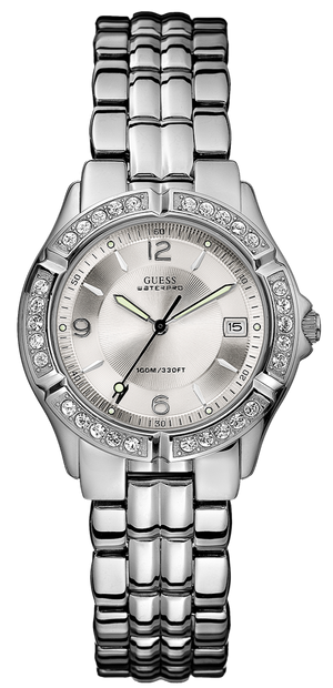Guess Water Pro Diamonds Silver Dial Silver Steel Strap Watch For Women - G75511M Authentic Buy Shop Now