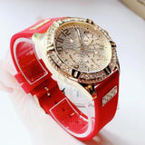 Guess Frontier Diamonds Gold Dial Red Rubber Strap Watch for Women - GW0045L2 Authentic Buy Shop Now