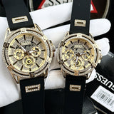 Guess King Quartz Crystals Gold Dial Black Silicone Strap Watch For Men - GW0537G2 Authentic Buy Shop Now