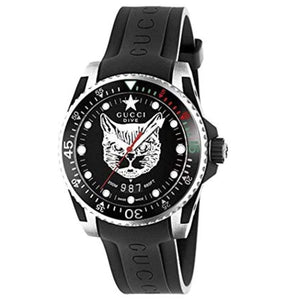 Gucci Dive Feline Black Dial Black Rubber Strap Watch For Men - YA136320 Authentic Buy Shop Now