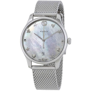 Gucci G-Timeless Mother of Pearl Dial Silver Mesh Bracelet Watch For Women - YA1264040 Authentic Buy Shop Now