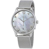 Gucci G-Timeless Mother of Pearl Dial Silver Mesh Bracelet Watch For Women - YA126583 Authentic Buy Shop Now