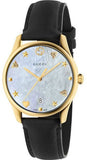 Gucci G-Timeless Mother of Pearl Dial Black Leather Strap Watch For Women - YA126589 Authentic Buy Shop Now