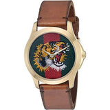 Gucci Le Marche Des Merveilles Red & Green Dial Brown Leather Strap Unisex Watch - YA126497 Authentic Buy Shop Now