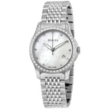 Gucci G Timeless Diamonds Mother of Pearl Dial Silver Mesh Bracelet Watch For Women - YA126508 Authentic Buy Shop Now