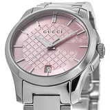 Gucci G Timeless Pink Dial Silver Steel Strap Watch For Women - YA126524 Authentic Buy Shop Now