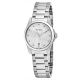 Gucci G Timeless Diamonds Mother of Pearl Dial Silver Steel Strap Watch For Women - YA126542 Authentic Buy Shop Now