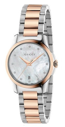 Gucci G Timeless Diamonds Mother of Pearl Dial Two Tone Steel Strap Watch For Women - YA126544 Authentic Buy Shop Now