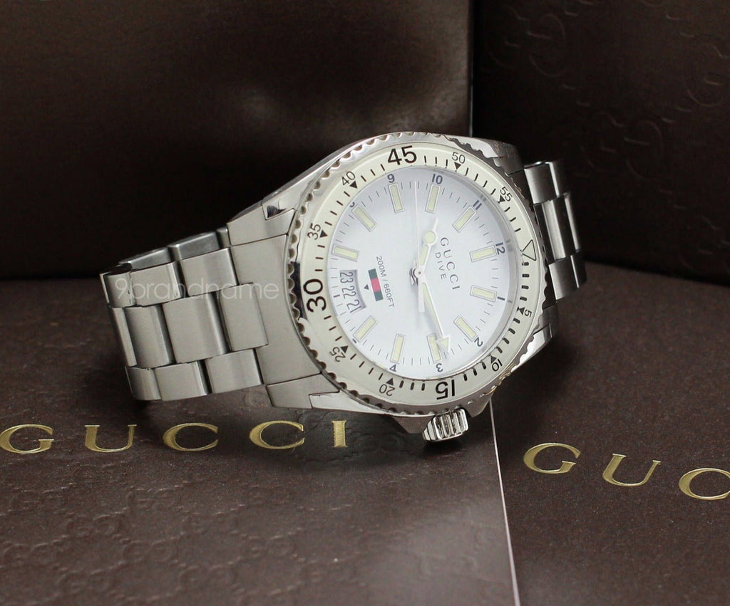 Gucci Dive Quartz White Dial Silver Steel Strap Watch for Men - YA136302 Authentic Buy Shop Now