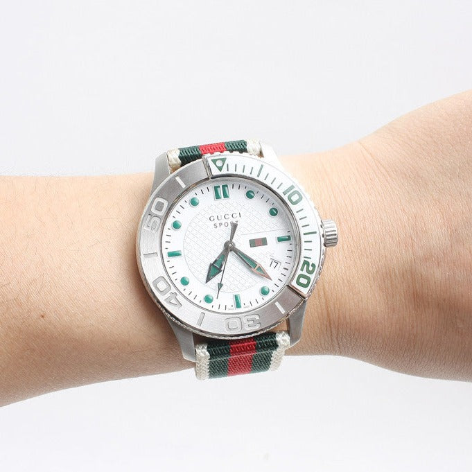 Gucci G Timeless White Dial Two Tone Nylon Strap Watch For Men - YA126231 Authentic Buy Shop Now